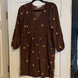 Corduroy brown sunflower dress
